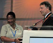 Prof Chris Van Weel presents the Wonca Five Star Doctor Award to Sonia Roache-Barker in Cancun